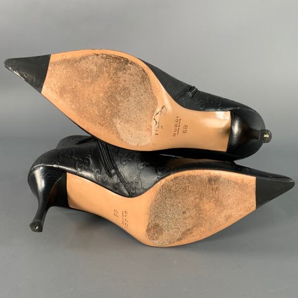 GUCCI Size 6 Guccissima Black Leather Embossed Monogram Side Zipper Boots - Picture 6 of 11